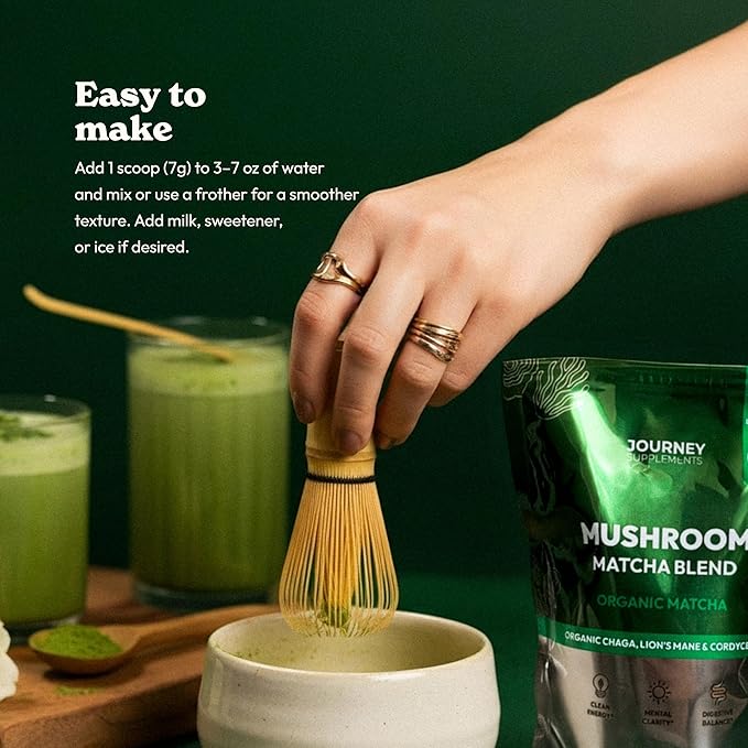 Mushroom Matcha with Collagen – Adaptogenic Matcha for Energy, Focus, & Mental Clarity – Enhanced with Lion’s Mane, Chaga, Cordyceps & L-Theanine (30 Servings)
