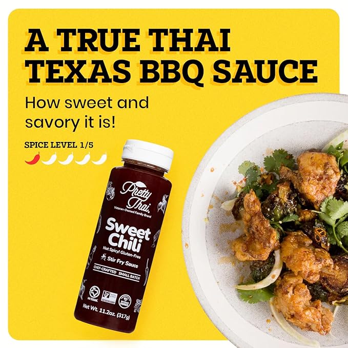 Pretty Thai Sweet Chili Sauce, Gluten Free Certified Non-GMO Authentic Vegan Stir Fry, BBQ Condiment, Dipping Sauce, Rice Seasoning, 100% Natural (Pack of 2)