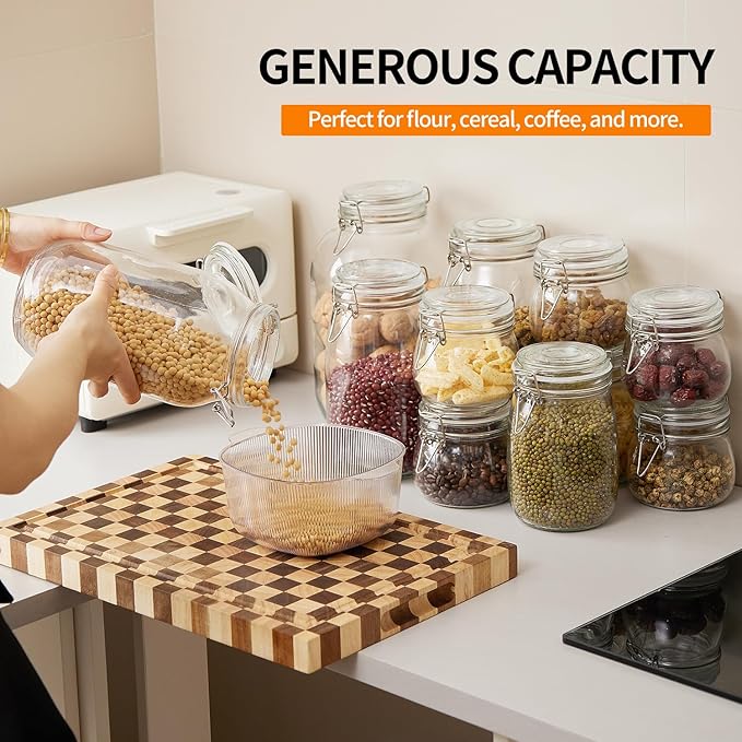 2 Pack 1 gallon Food Storage Jars with Airtight Lids, Preserving Seal Wire Clip Fastening Glass Containers, Canisters for Kitchen, Flour, Cereal, Pasta, Sugar, Beans, Pickling Jars(1 Gallon*2)