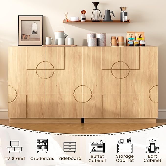 LVSOMT Sideboard Buffet Cabinet with Storage, Modern Accent Credenza with Doors and Adjustable Shelve, 33" Wood Coffee Bar Cabinet for Kitchen, Entryway, Dining Room, Black