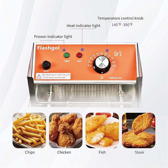 Commercial Deep Fryer with Basket 6-12L Capacity Adjustable Temperature and Timer Stainless Steel With lid Suitable for home/commercial/camping/outdoor (Single fry basket + machine-8lbs)