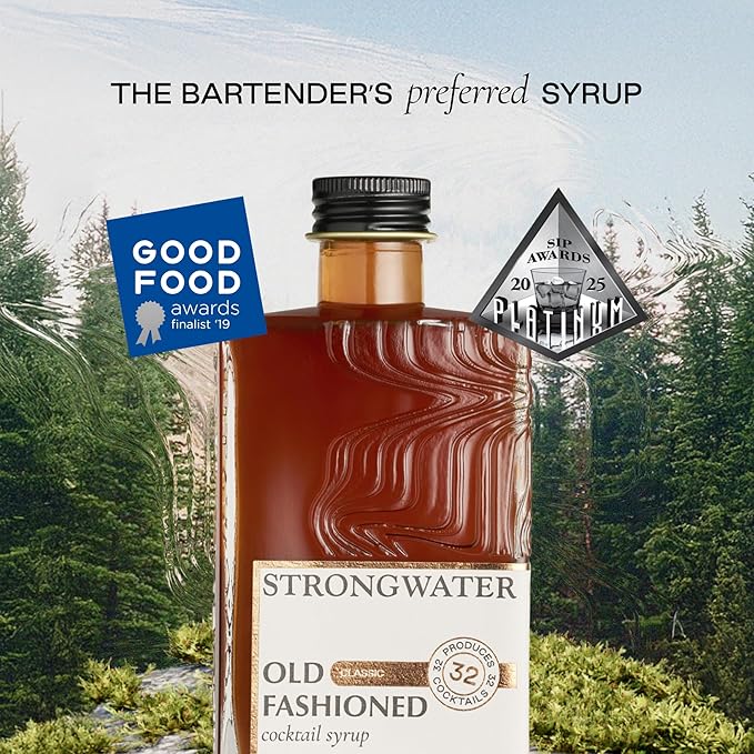 Strongwater Old Fashioned Mix - Makes 32 Cocktails - Handcrafted Old Fashioned Syrup with Bitters, Orange, Cherry, Organic Demerara Sugar - Craft Cocktail Mixer, Just Mix with Bourbon,Whiskey - 1 Pack
