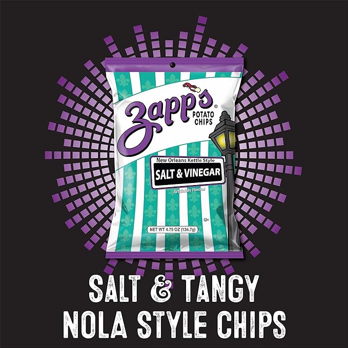 Zapp’s New Orleans Kettle-Style Potato Chips Salt and Vinegar Flavor (2 oz Bags, 25 Count), Crunchy Chips with a Spicy Kick, Perfect On-The-Go, Gluten Free Snack