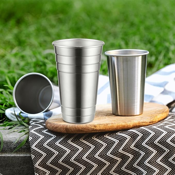 MEWAY Premium Stainless Steel Cups 24 oz Pint Cup Tumbler (8 Pack) - Premium Metal Cups - Stackable Durable Cup，Chilling Beer Glasses, for Travel, Outdoor, Camping, Everyday