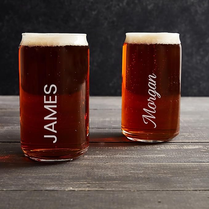 Lifetime Creations Engraved Personalized Name Beer Can Glass 16 oz - Can Shaped Cup with Name, Monogrammed Beer Lover Groomsmen Gift, Dishwasher Safe, Made in USA