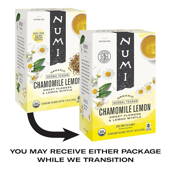 Numi Organic Chamomile Lemon Tea, 54 Herbal Tea Bags, Caffeine Free Herbal Chamomile Tea