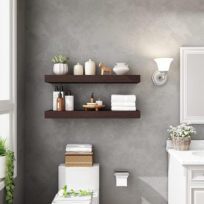 WELLAND Colin 10" Deep Floating Shelves Rustic Wall Shelf Wall Mounted Wooden Shelves (Walnut, 36X10X2.75 inch)