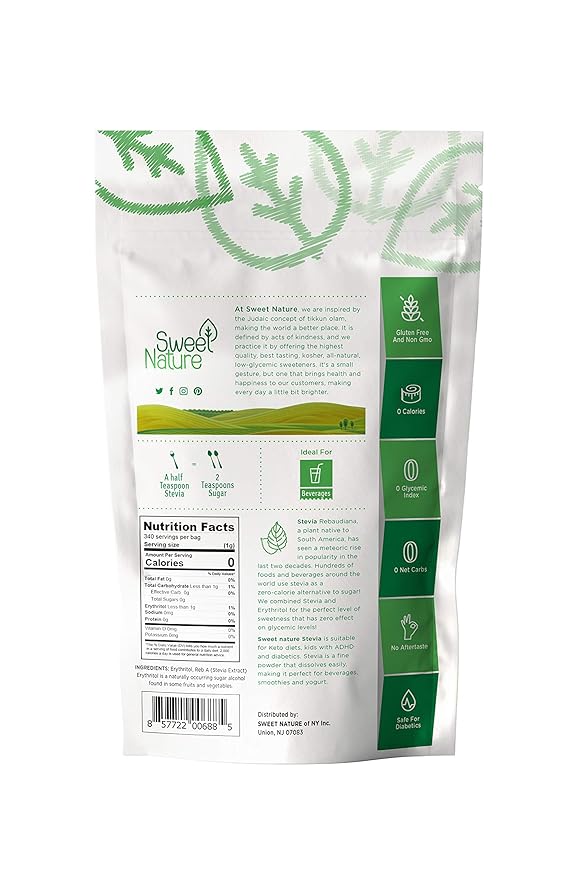 Sweet Nature Stevia Sweetener Powder - All Natural - Kosher - Gluten and Sugar Free 12 OZ