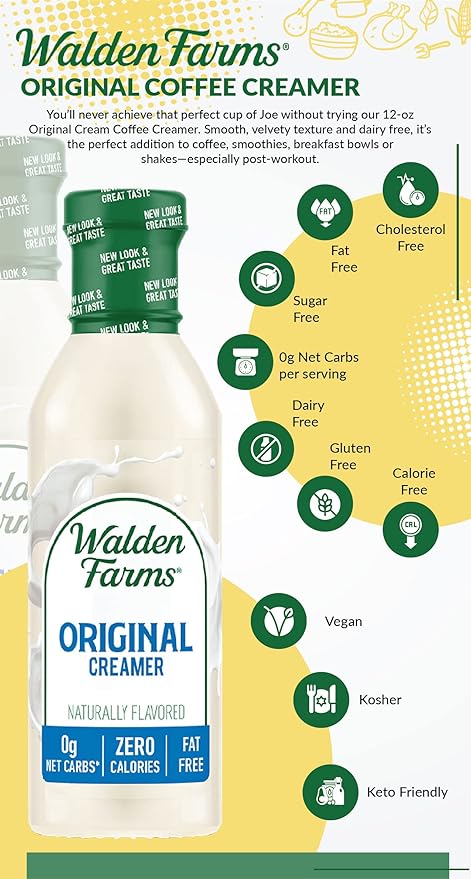 Walden Farms Original Coffee Creamer – Zero Calorie, Fat-Free, Sugar-Free, Low Carb, Keto-Friendly, Dairy-Free, Vegan – 2-Pack, 12 oz Bottles