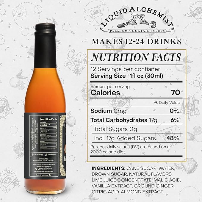 Liquid Alchemist Falernum Syrup for Cocktails - Real Ingredients Make our Falernum Cocktail Syrup a Great Mixer for any Tiki Drink - Our Drink Mixer is Non-GMO Gluten Free & Vegan (12.7 oz)