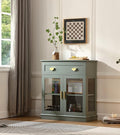 31.5'' Small Buffet Cabinet with Glass Doors,Small Coffee Bar Cabinet with Storage,Modern Sideboard Buffet with Adjustable Shelf and a Drawer,for Kitchen and Living Room,Green
