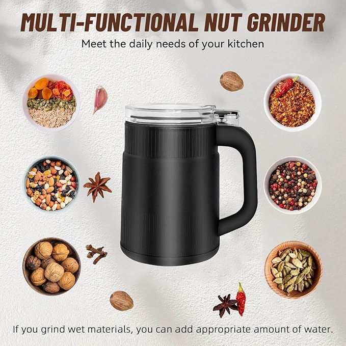 Electric Coffee and Spice Grinder with One-Touch Operation, Clear Lid, for Grinding Coffee Beans, Herbs, Nuts