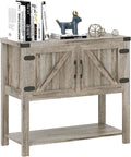 HOMCOM Farmhouse Double Door Coffee Bar Cabinet, Console Table, Sideboard Buffet Cabinet with Bottom Shelf for Entryway, Living Room, Washed-Out Gray