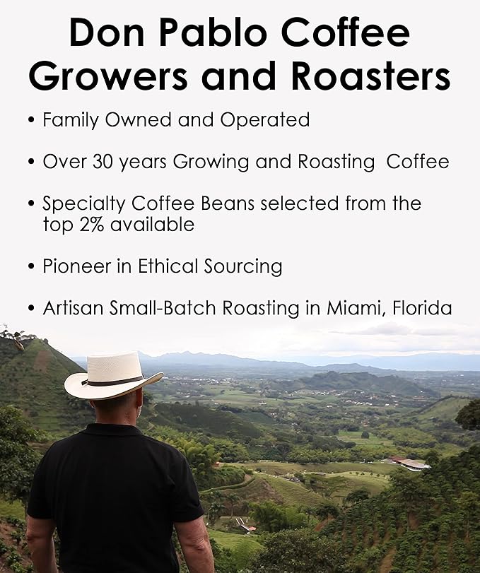 Don Pablo Colombian Decaf - Swiss Water Process Decaffeinated - Light Roast Gourmet Coffee - 100% Arabica Whole Bean, Non-GMO, Low Acidity, 907g (2LB) Bag