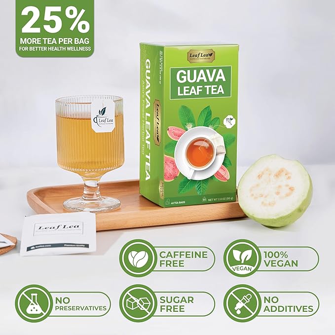 LeafLea Guava Leaf Tea, 80 Fresh-Sealed Tea Bags, Herbal Tea Made from Natural Guava Leaves (Hojas de Guayaba), Digestive Support & Immune Balance, Caffeine-Free, Sugar-Free, Pack of 2