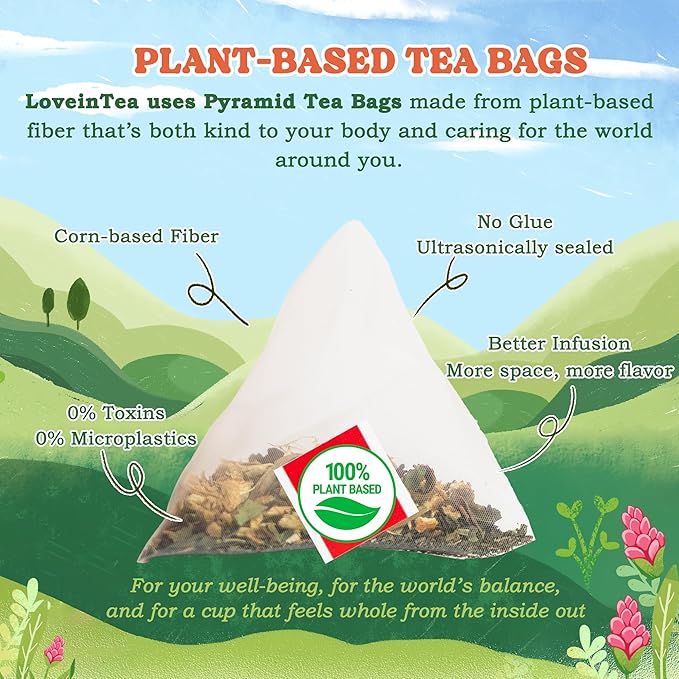 LoveinTea Ginger Herbal Tea Bags, 100% Natural Vietnamese Ginger Blend, Plant-Based Pyramid Bags, 30 Count