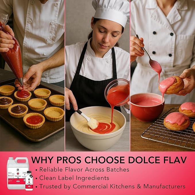 Dolce Flav Strawberry Flavoring – 32 oz. – Premium Oil-Based Extract for Chocolates, Frostings, Baked Goods & Confections | Ideal for Bakeries & Commercial Kitchens