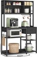 VASAGLE Bakers Rack with Charging Station, Coffee Bar, 15.7 x 39.4 x 71 Inches, Kitchen Microwave Stand, Adjustable Storage Shelves, Fabric Drawer, 12 Hooks, Charcoal Gray and Ink Black UKKS027B01