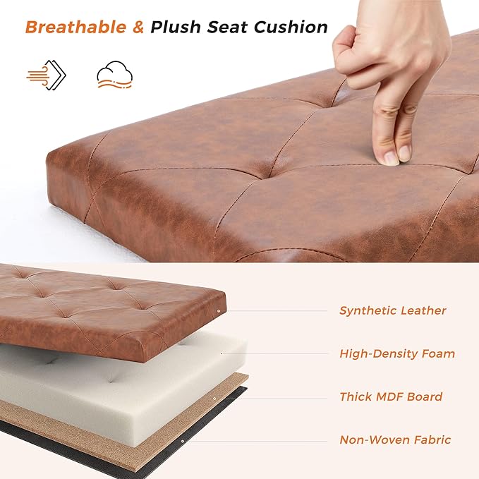 DUMOS 30 Inch Folding Storage Ottoman Bench - Synthetic Leather Footrest Stool with Storage Chest for Living Room & Bedroom, 660 LB Load Capacity, Modern Brown