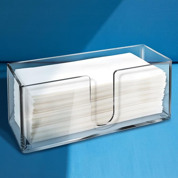 Acrylic Paper Towel Holder for Bathroom or Kitchen – Clear Countertop Dispenser for Trifold, Multifold, C-Fold Napkins, Disposable Hand Towels, Modern Napkin Tray, 10.75 x 4.125 x 5 Inch