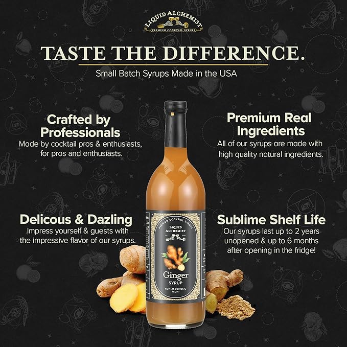 Liquid Alchemist Ginger Syrup for Cocktails - Real Ingredients Make our Liquid Ginger Puree for Cocktails the Perfect Moscow Mule Syrup - Our Non-GMO Vegan Drink Mixer Lasts Up to 2 Years (25.4 oz)