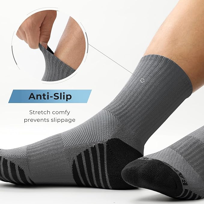 BAMBOO COOL Men's Crew Socks Athletic Running Sports Socks, Cushioned Moisture Wicking, Breathable Arch Support 6 Pack