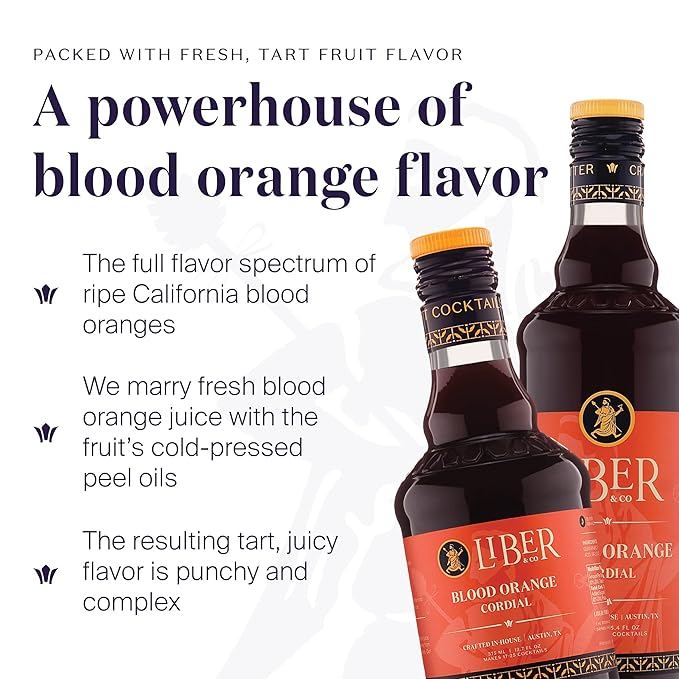 Liber & Co. Blood Orange Cordial - Craft Cocktail Mixer Made with California Moro Blood Oranges & Cold-Pressed Essential Oil - Perfect for Margaritas, Spritzes & Mocktails - Makes 50 Drinks (25.4 oz)