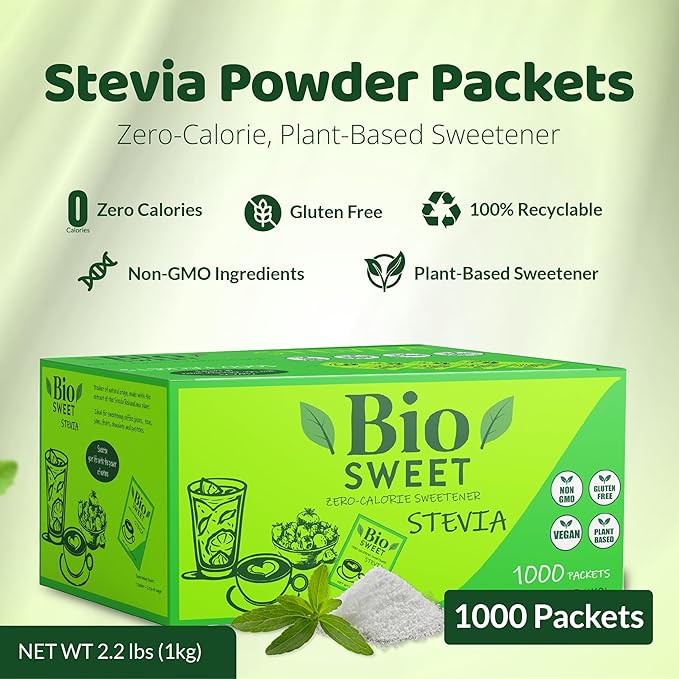 BioSweet Zero Bitterness Stevia Packets | Zero Calorie Sweetener | Non GMO, Natural, Gluten Free, Vegan | Nothing Artificial (1,000 Packets)