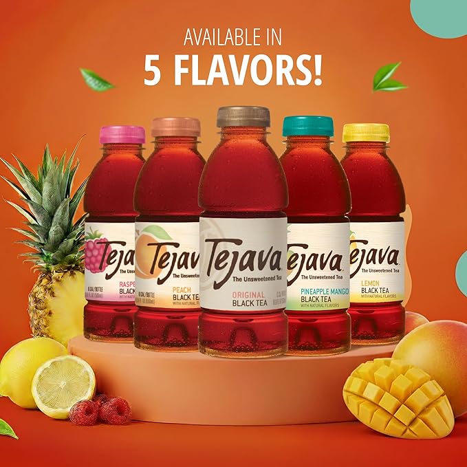 Tejava Pineapple Mango Black Tea, 6 Pack 16.9 oz PET, Unsweetened, Ready-to-Drink Premium Iced Tea