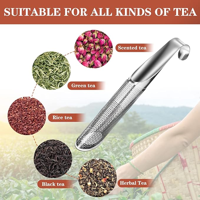 Tea Infuser for Loose Leaf Tea, 304 Stainless Steel Tea Diffusers with Tea Clip Tea Strainers Travel Fine Mesh Tea Spoon Infusers for Loose Tea, Rose, Herbs(Set of 2)