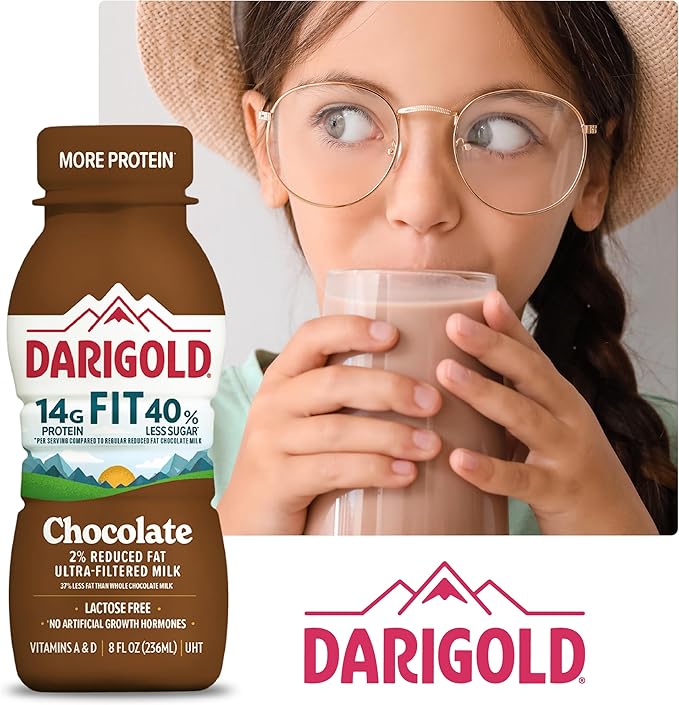 DARIGOLD FIT - Ultra-Filtered, Low Fat, Lactose Free Chocolate Milk - 14g Protein, 40% Less Sugar - 8oz Bottles, 18 Pack