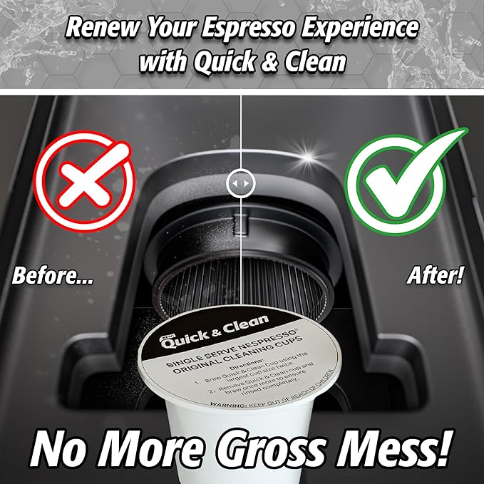 Quick & Clean 16-Pack Cleaning Pods Compatible with Nespresso Original Single Serve Espresso Machines - Removes Stains, Non-Toxic and Eco-Friendly