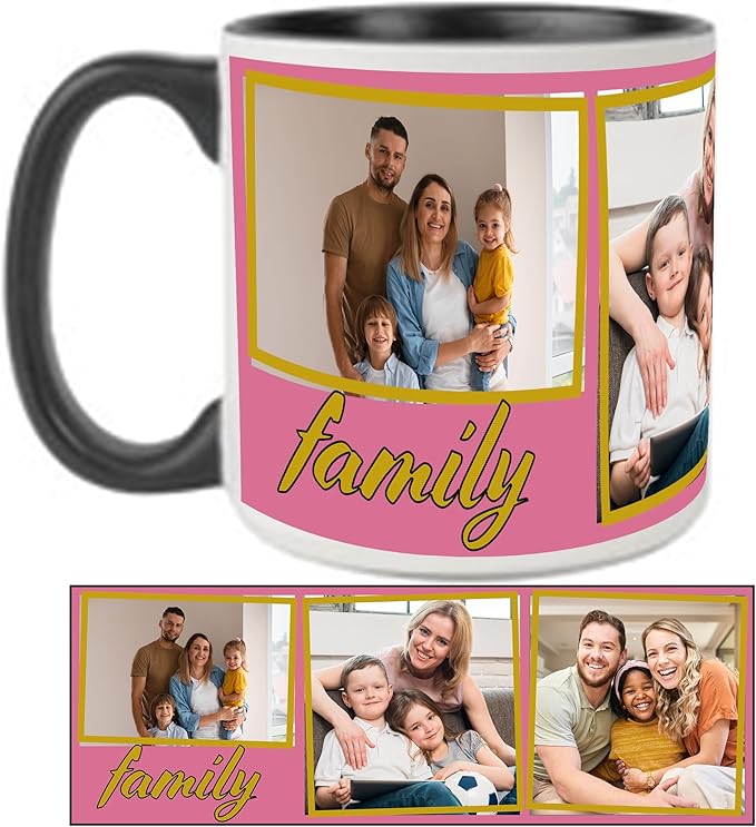 Custom Photo Ceramic Coffee Mug, Jumbo Sized-20oz, Glossy or Matte Finish (Framed 3 Images)