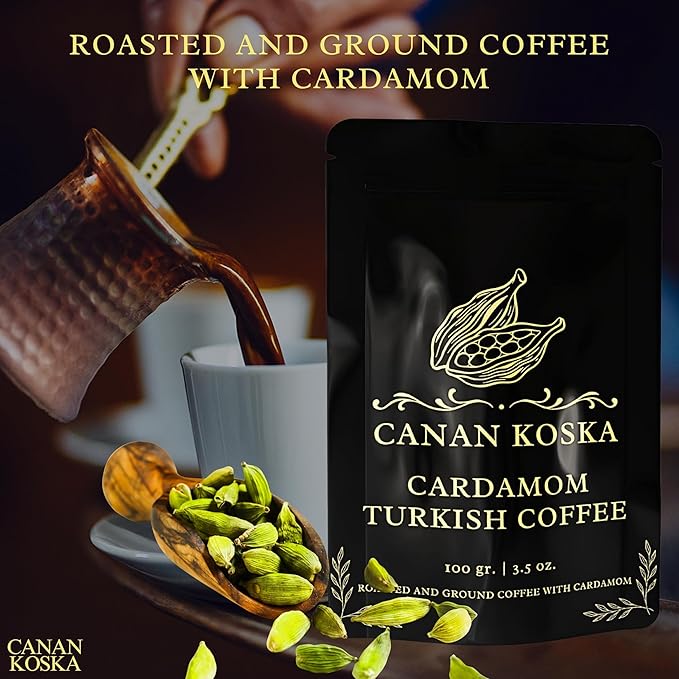 Canan Koska Cardamom Turkish Coffee - Premium Ground Coffee With Natural Cardamom Grounds, Medium Roast, Traditional Ottoman Recipe - 3.5oz (100g) - Pack Of 1