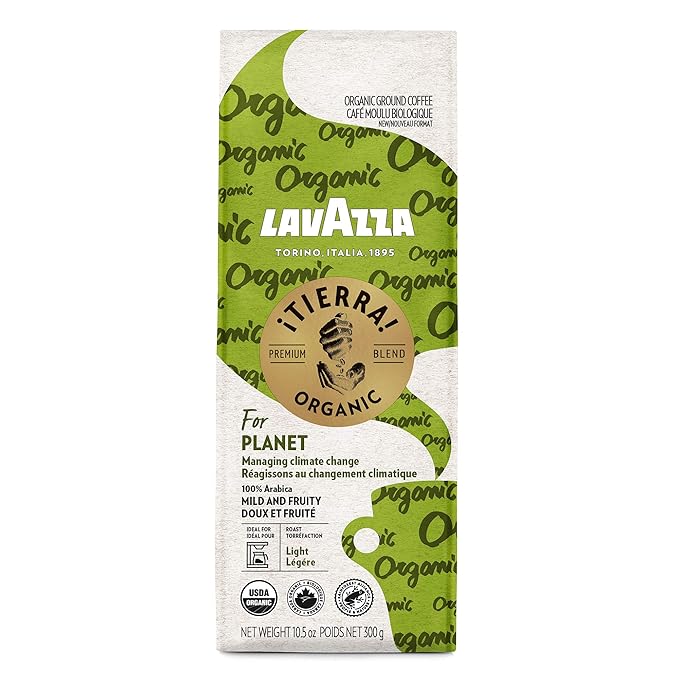 Lavazza ¡Tierra! Organic Planet Ground Coffee Light Roast, 10.5 Oz Authentic Italian, Value Pack, Blended And Roated in Italy, 100% USDA Organic Arabica coffees (Pack of 6)