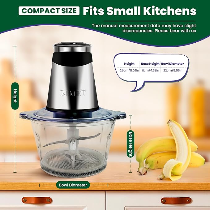Electric food processor vegetable chopper 500W 2x8cup bowls 2 bi-layer 4 blades Small Food chopper ideal as Electric Meat grinder for home use,Mincing,chopping for kitchen aid,baby foot,pet food