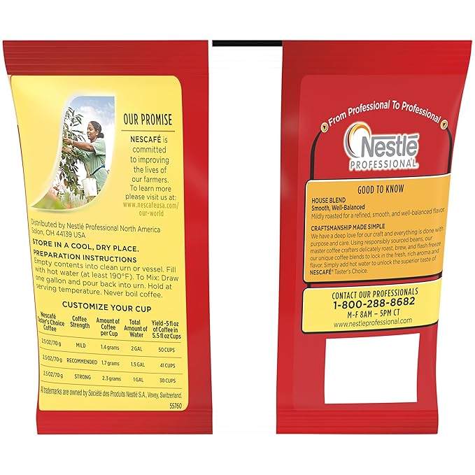 Nescafe Instant Coffee, Ground Coffee, Light Roast, Tasters Choice, 2.5 oz Pouch (Pack of 24)