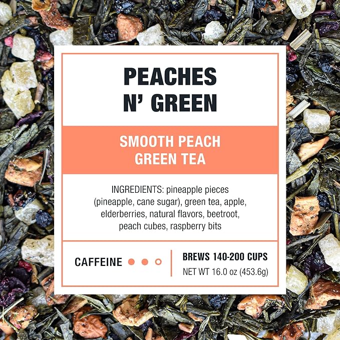 Tiesta Tea - Peaches N´ Green, Smooth Peach Green Tea, Premium Loose Leaf Tea Blend, Medium Caffeinated Green Tea, Make Hot or Iced & Brews Up to 200 Cups - 16 Ounce Resealable Bulk Pouch