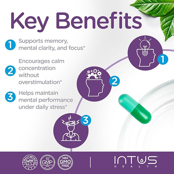 Intus Mind Bacopa – Ayurvedic Supplement with Brahmi Supports Cognitive Support & Mental Clarity – 60 Capsules