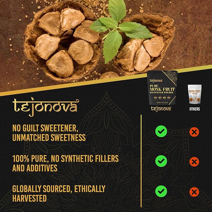 tejonova Monk Fruit Sweetener, 1 lb, Monk Fruit Extract Powder, Monkfruit Sweetener Pure Flavor, Monk Fruit Sweetener No Erythritol, Ideal Monkfruit Sweetner and Keto Sugar Substitute, 1465 Servings