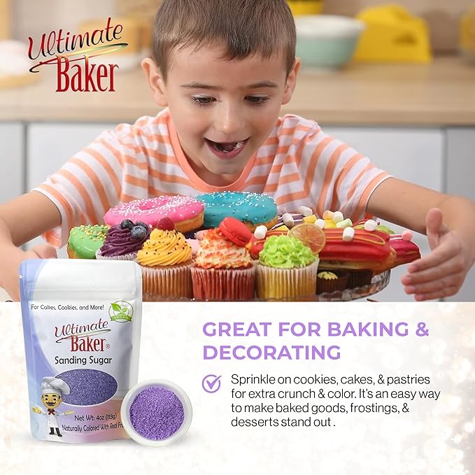 Ultimate Baker - Sanding Sugar, Purple - Vibrant, Naturally Colored Baking & Decorating Sugar, Perfect for Sprinkling on Cakes, Desserts & Confections, Medium Crystal - 4oz