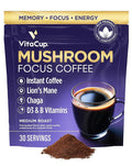 VitaCup Focus Mushroom Instant Coffee | For Memory & Clarity Support | with Fiber, Chaga, Lion’s Mane | D3 & B Vitamins | Medium Roast 100% Arabica & Robusta Instant Coffee | 30 Servings