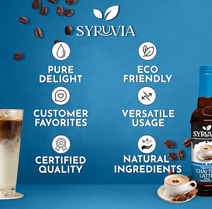 Syruvia Sugar Free Chai Tea Flavored Syrup for Coffee, Drinks, Lattes, and Desserts – 25.4 fl oz