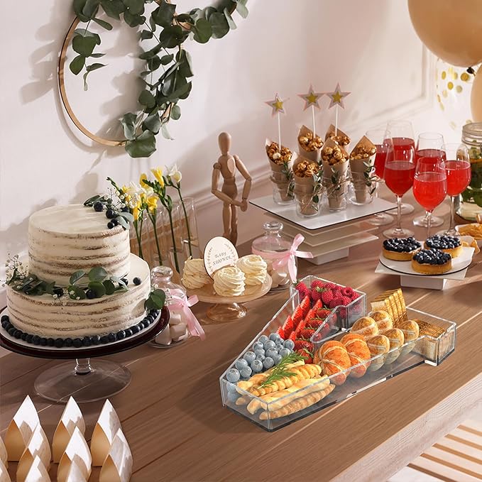 13.8" Acrylic Letter Charcuterie Tray, Charcuterie Letters Fillable Box for Food, Reusable Serving Cake Candy Dish Display Tray for Birthday Anniversary Party Decoration (Letter V)