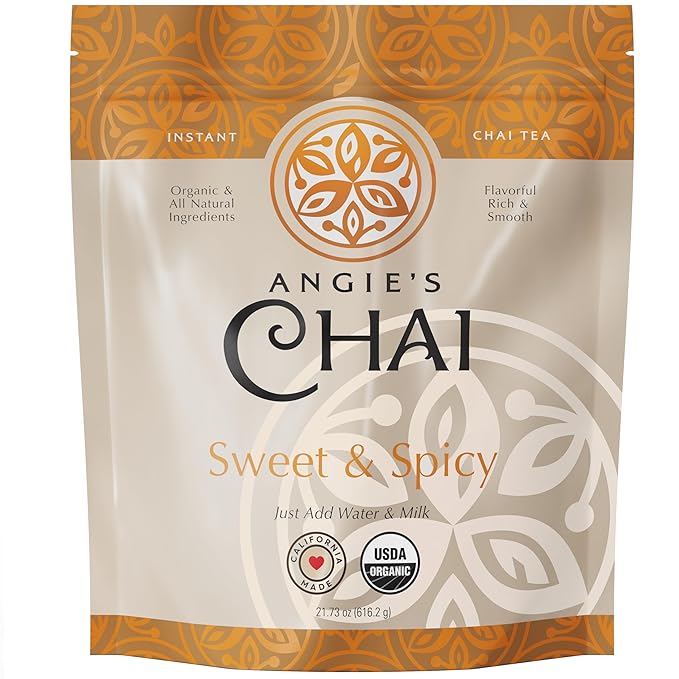 Angie's Chai Sweet & Spicy Organic Instant Chai Tea Powder - Made in USA, Delicious Spiced Chai Powder Mix, 30 Servings, 80 Calories, Handcrafted, Free of Artificial Ingredients, Natural Indian Spice