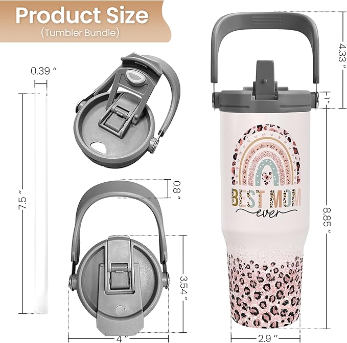 Mom Tumbler 30oz, Best Mom Ever Tumbler Stainless Steel Insulated Coffee Travel Mug with Handle & Flip Straw Lid, Gifts for Mommy, Presents for Mom for Christmas Birthday Mothers Day Valentines