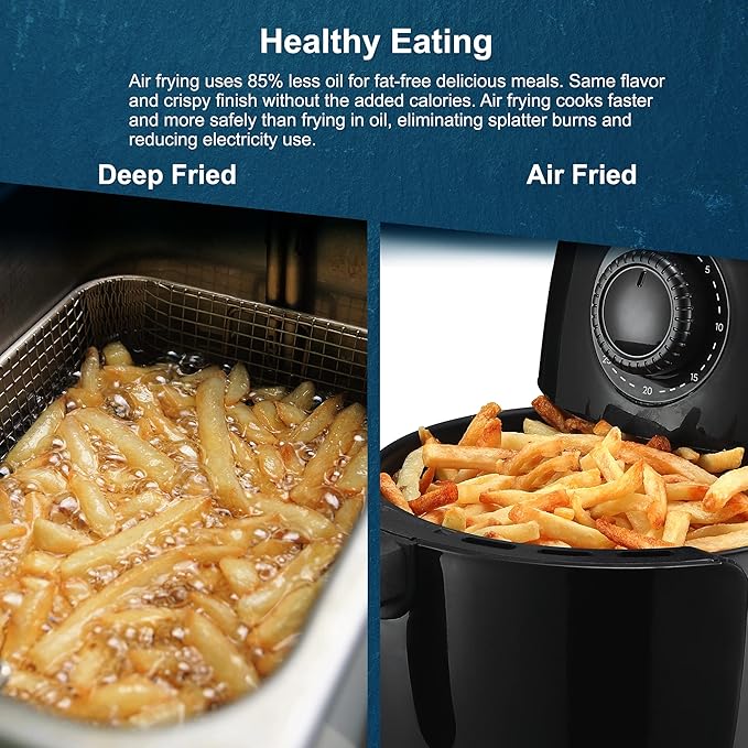 Elite Gourmet EAF0201X Personal Compact Space Saving Electric Hot Air Fryer Oil-Less Healthy Cooker, Timer & Temperature Controls, 1000W, 2.1 Quart, Black