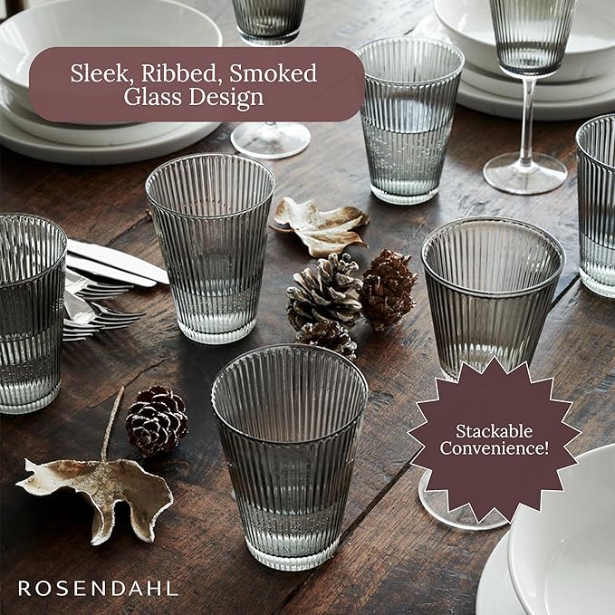 Rosendahl Grand Cru Nouveau Glass Tumbler Set (Set of 2) - 12.2 Fl. Oz. - Lead-Free, Dishwasher Safe, Elegant Clear Glass Drinkware for Water, Juice, Coffee, and Wine - Modern, Durable (Smoke)
