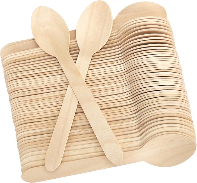 LotFancy Disposable Wooden Spoons, 250Pcs 6.25 inch Wood Cutlery Spoons, Biodegradable Compostable Eco-friendly Birchwood Sampling Tasting Spoons
