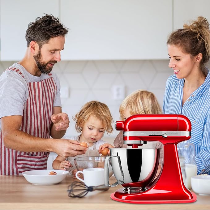 Mixer Slider Compatible with 4.5-5 QT Kitchen Aid Stand Mixers, Kitchen Countertop Storage Mover Sliding Caddy Mixer Slider Mat for Kitchen Aid Stand Mixer Accessories Attachment (Pine Wood - Red)